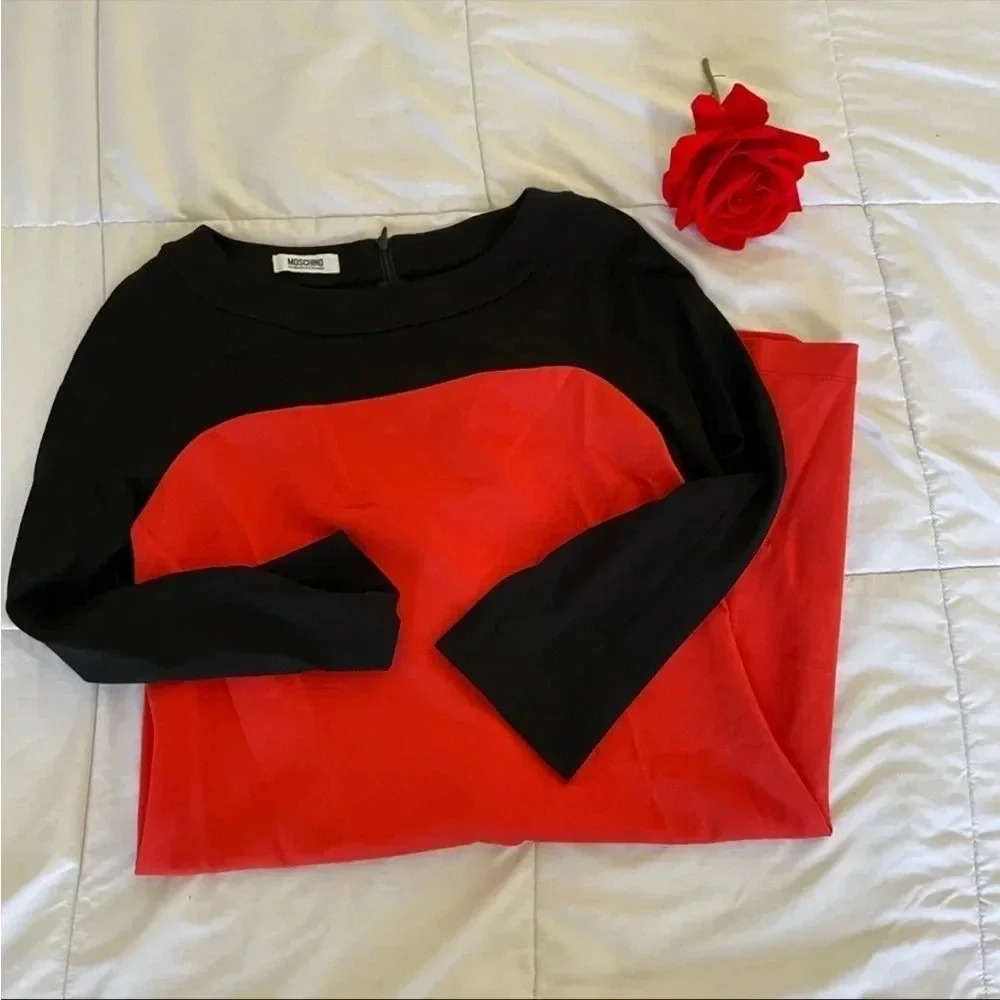 Moschino orange color block shift dress